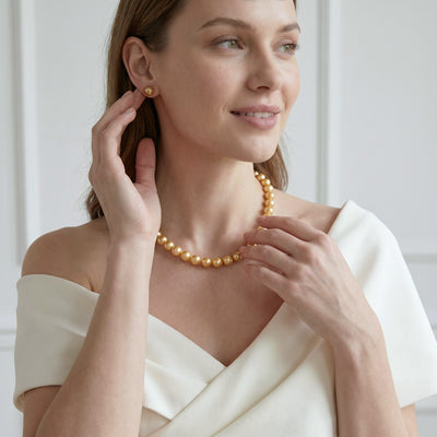 9-11mm Golden South Sea Pearl Necklace - AAAA Quality