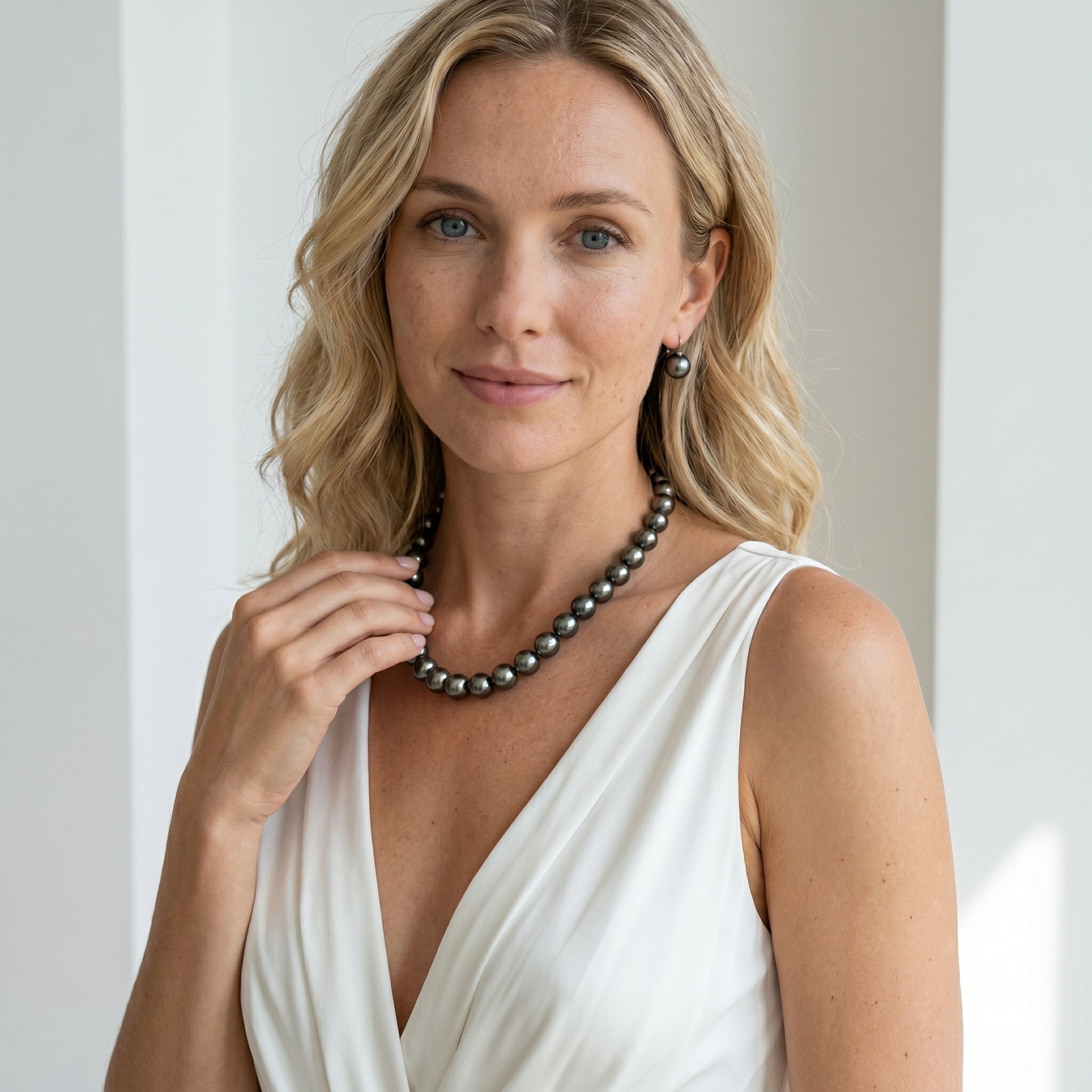 Silver Tahitian True Round Pearl Necklace, 9.0-11.0mm - AAAA