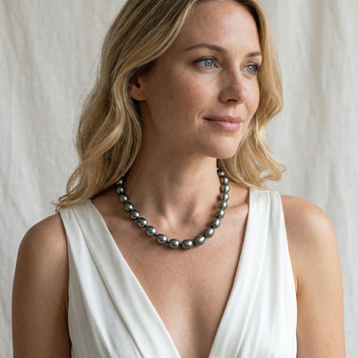 Black Tahitian Drop-Shape Pearl Necklace, 9.0-11.0mm - AAAA Quality