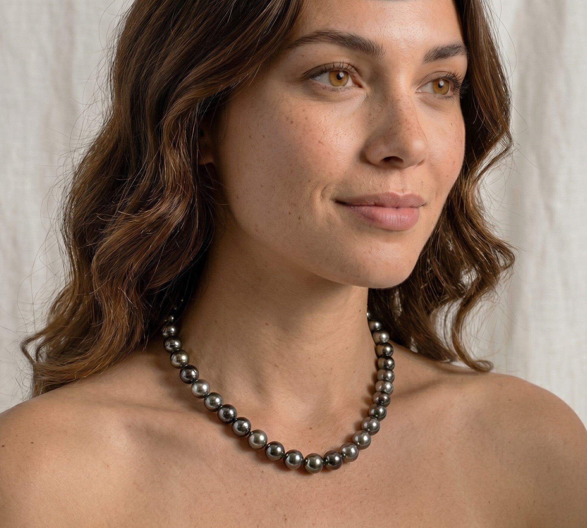Multi-Color Tahitian True Round Pearl Necklace, 9.0-11.0mm - AAAA Quality