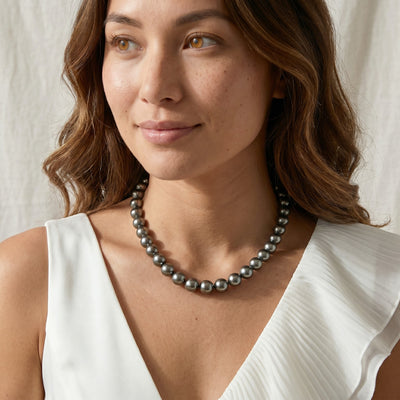 Black Tahitian Pearl Necklace, 9.0-11.0mm - AAA Quality