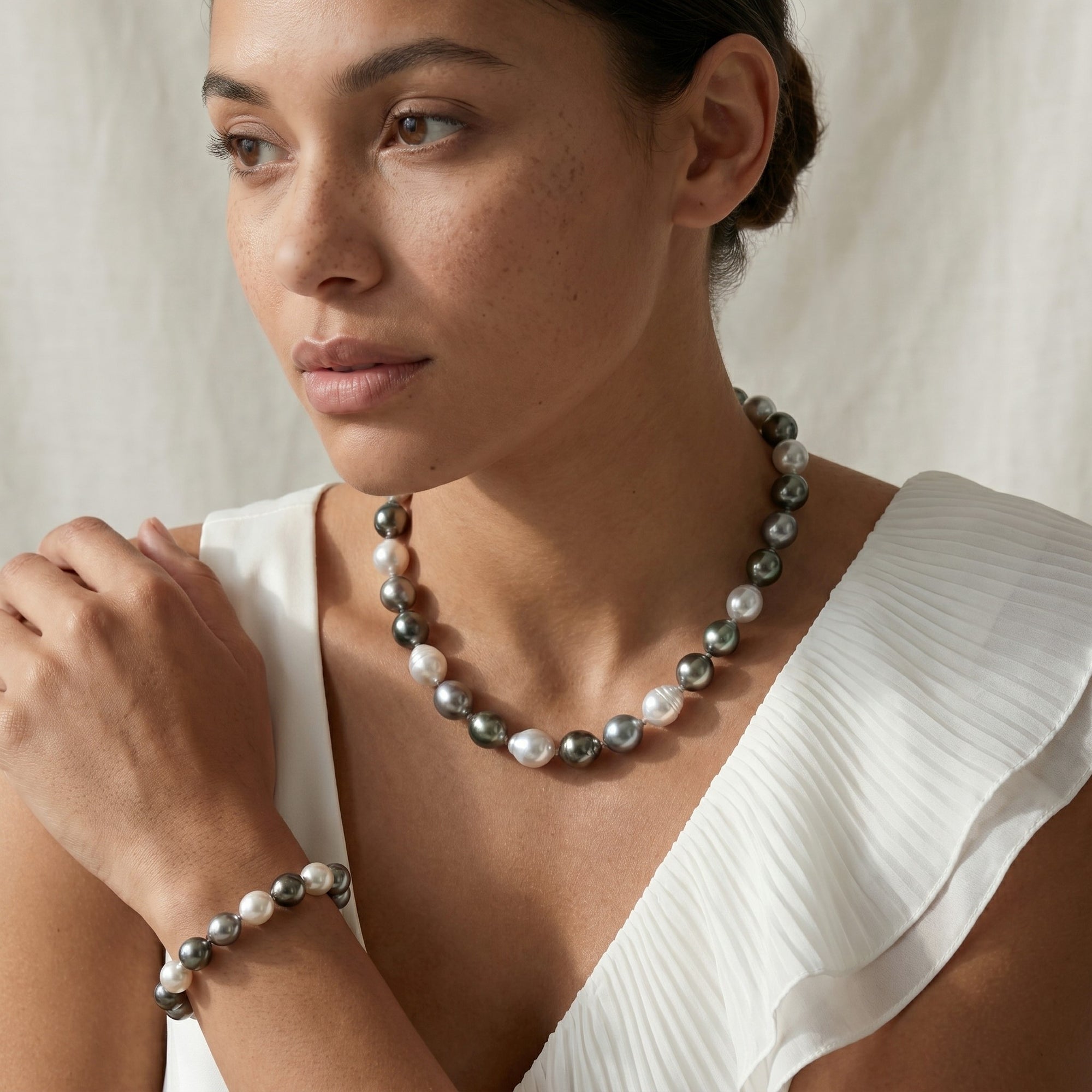 Multi-Color Tahitian & White South Sea Baroque Pearl Necklace, 9.0-12.0mm