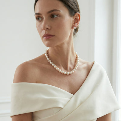 9.5-10.0mm Hanadama Pearl Necklace and Earring Set