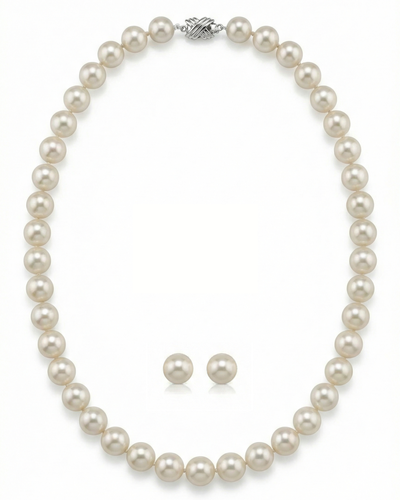 9.5-10.0mm Hanadama Pearl Necklace and Earring Set
