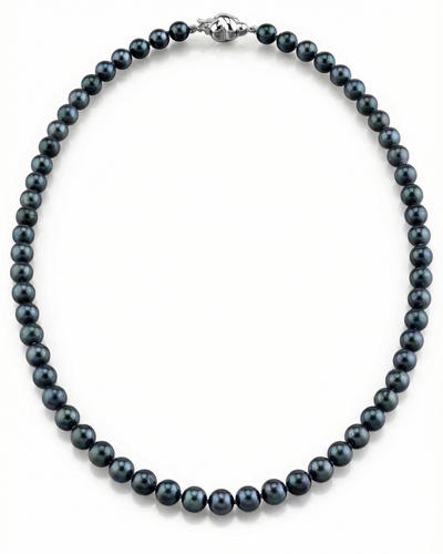 Black Japanese Akoya Choker Length Pearl Necklace, 5.0-5.5mm - AA+ Quality