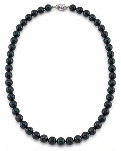 Black Japanese Akoya Pearl Necklace, 7.5-8.0mm - AAA Quality