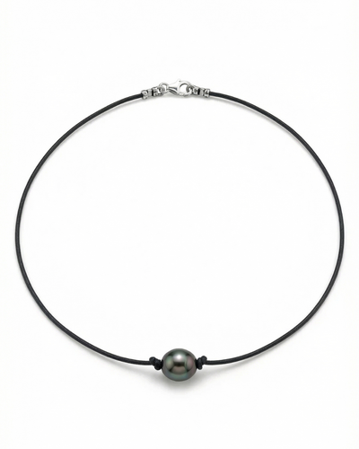 Black Tahitian Baroque Pearl on Leather Necklace