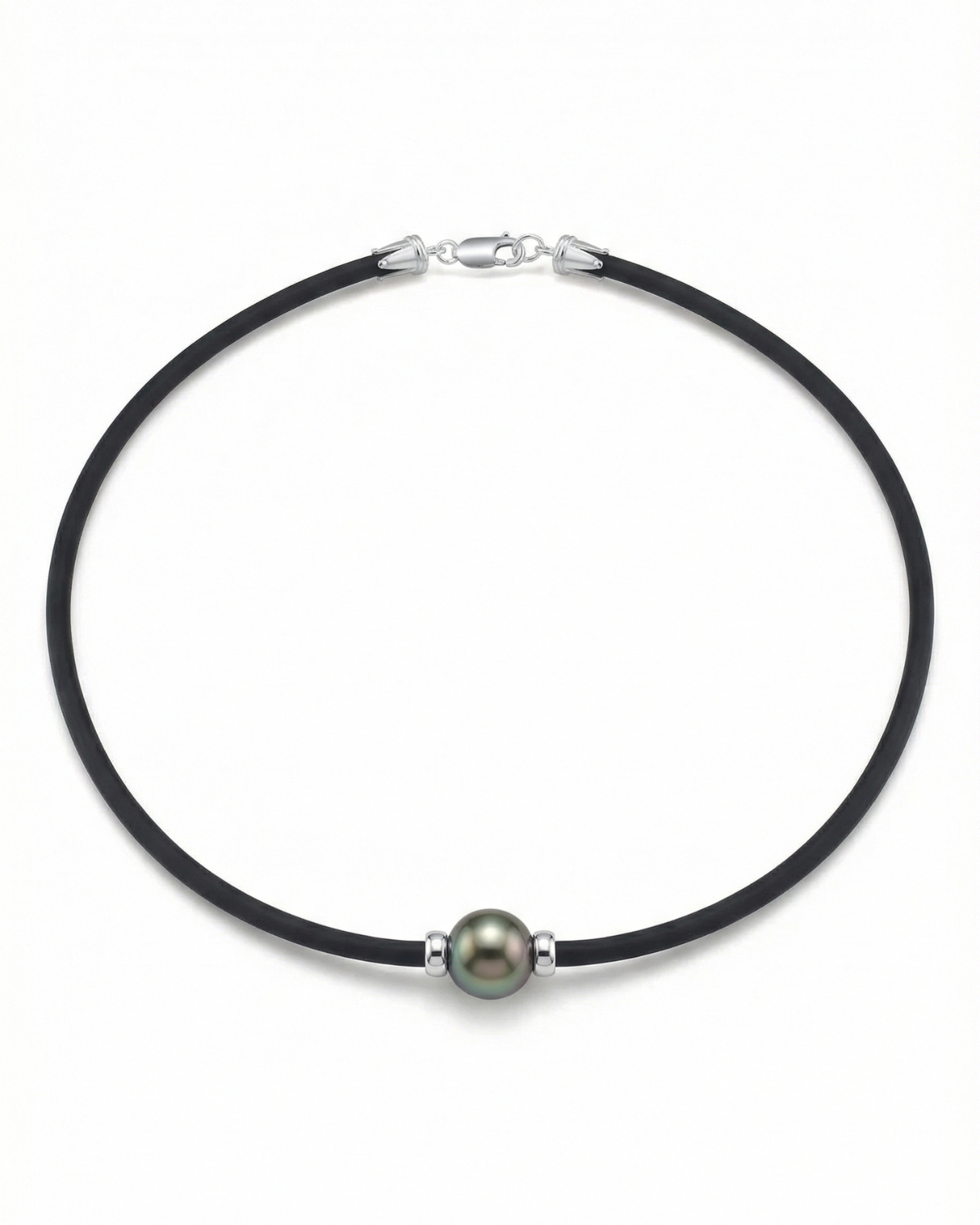 Black Tahitian Pearl on Rubber Poe Rava Necklace