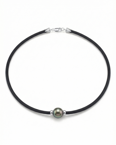 Black Tahitian Pearl on Rubber Poe Rava Necklace
