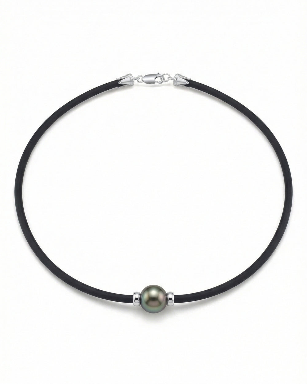 Black Tahitian Pearl on Rubber Poe Rava Necklace