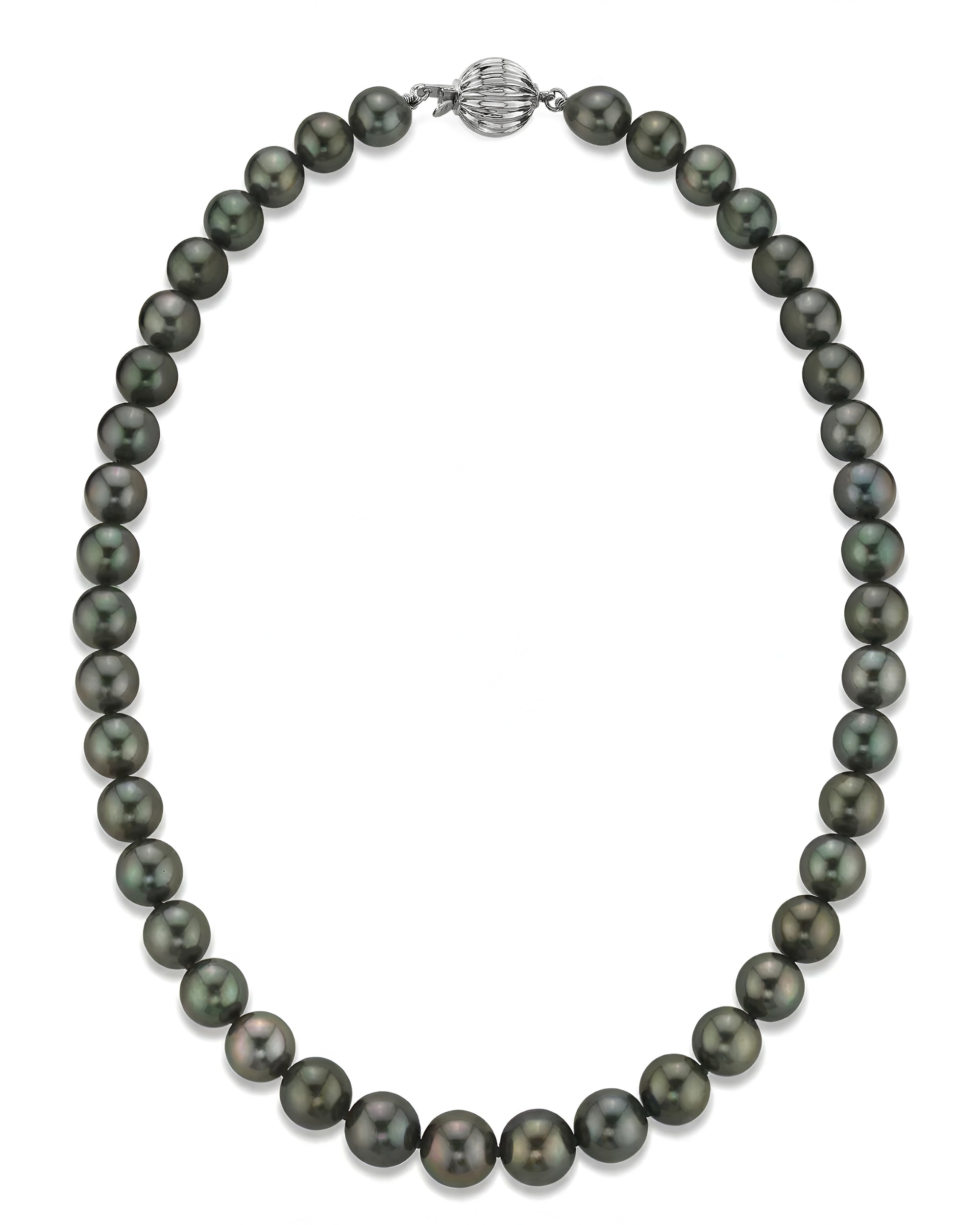 Black Tahitian True Round Pearl Necklace, 8.0-10.0mm - AAA Quality