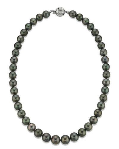 Black Tahitian True Round Pearl Necklace, 8.0-10.0mm - AAA Quality