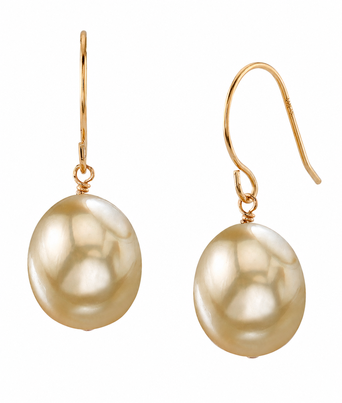 Golden South Sea Drop Pearl Dangling Tincup Earrings