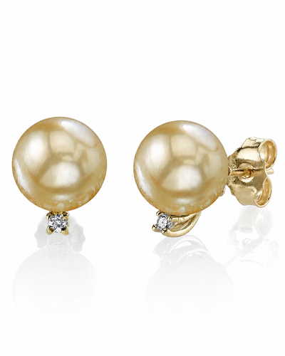 Golden South Sea Pearl & Diamond Society Stud Earrings