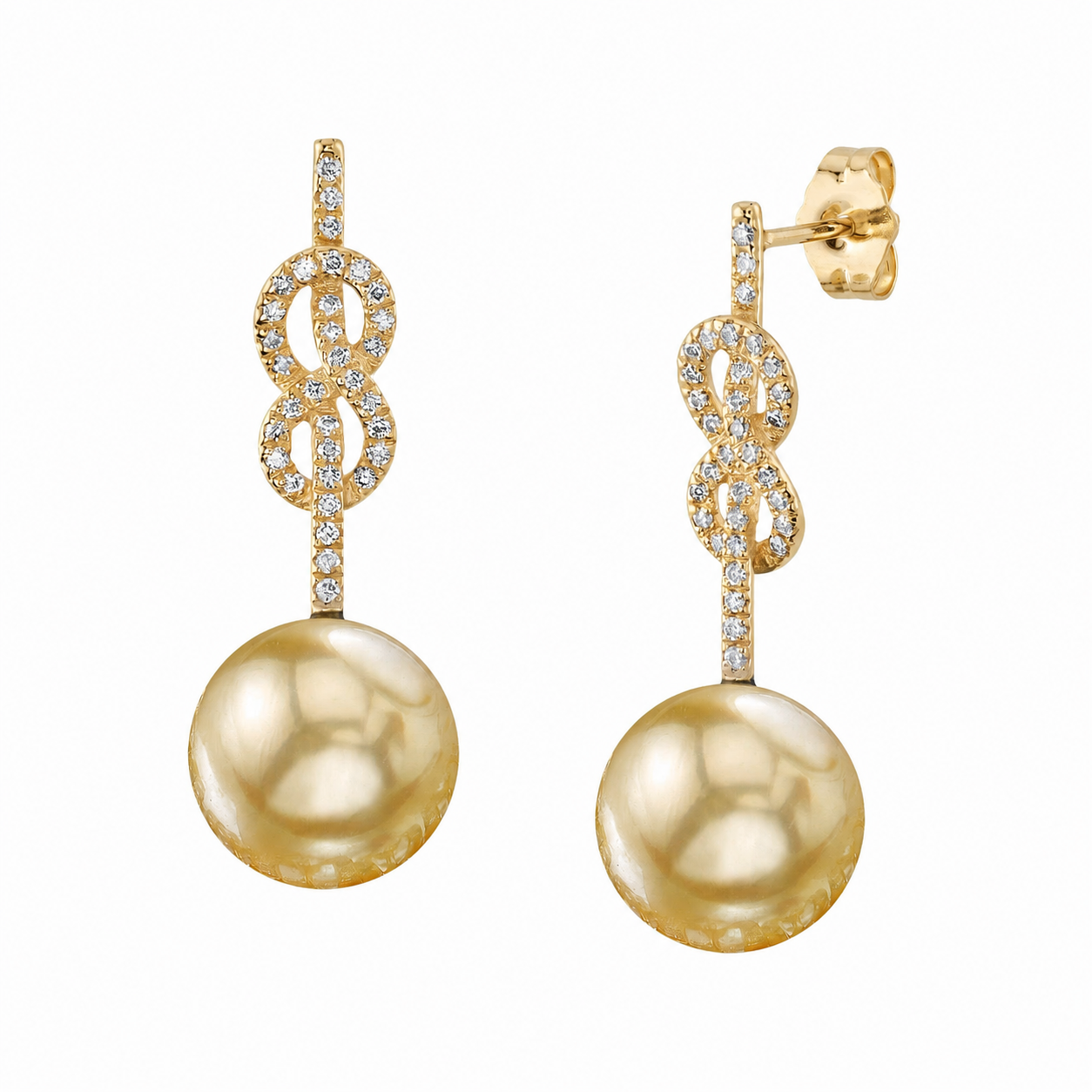 Golden South Sea Pearl & Diamond Levana Infinity Earrings