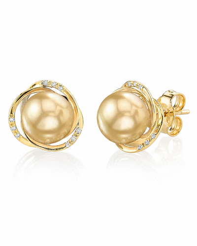Golden South Sea Pearl and Diamond Khilana Earrings