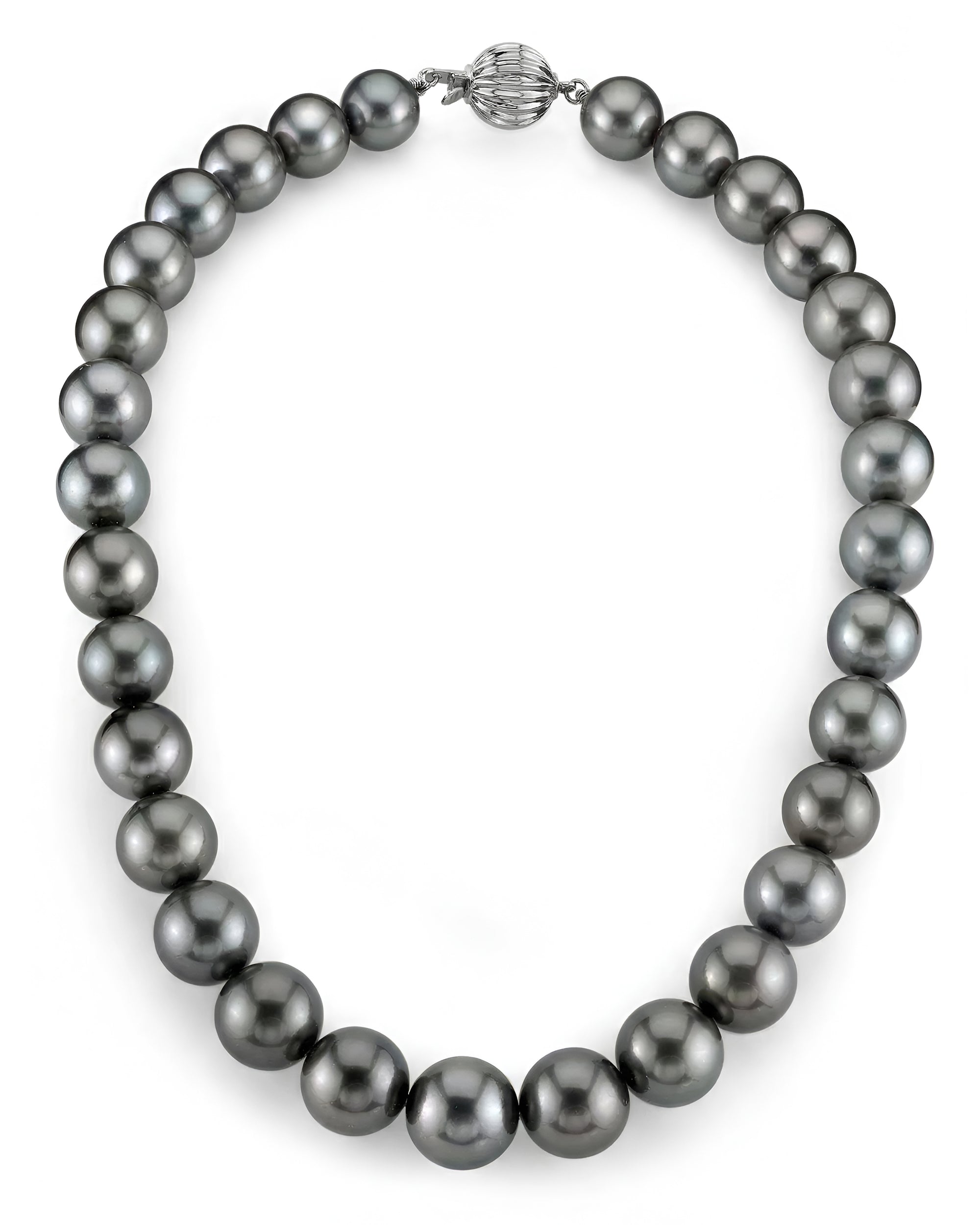 Dark Tahitian True Round Pearl Necklace, 13.0-15.0mm - AAA Quality