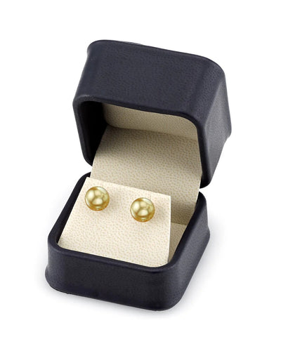 Champagne Golden South Sea Round Pearl Stud Earrings - AAAA