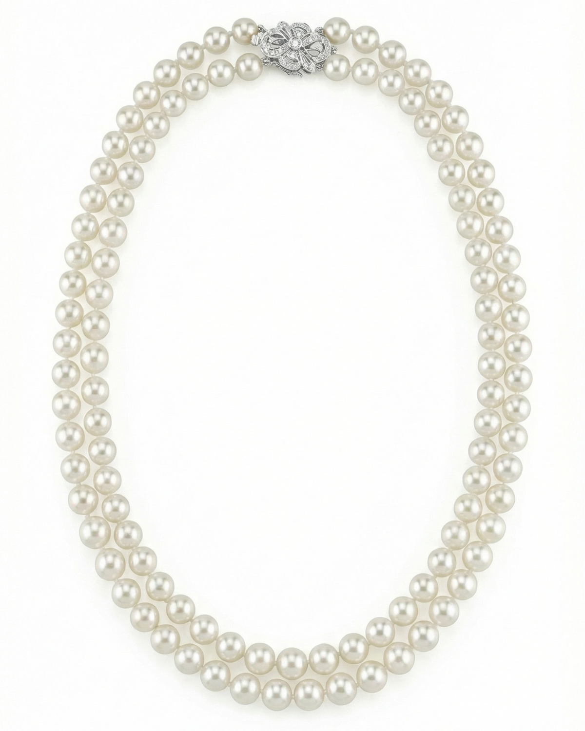 Hanadama Akoya White Pearl Double Strand Necklace