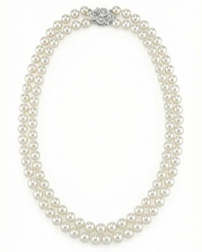Hanadama Akoya White Pearl Double Strand Necklace