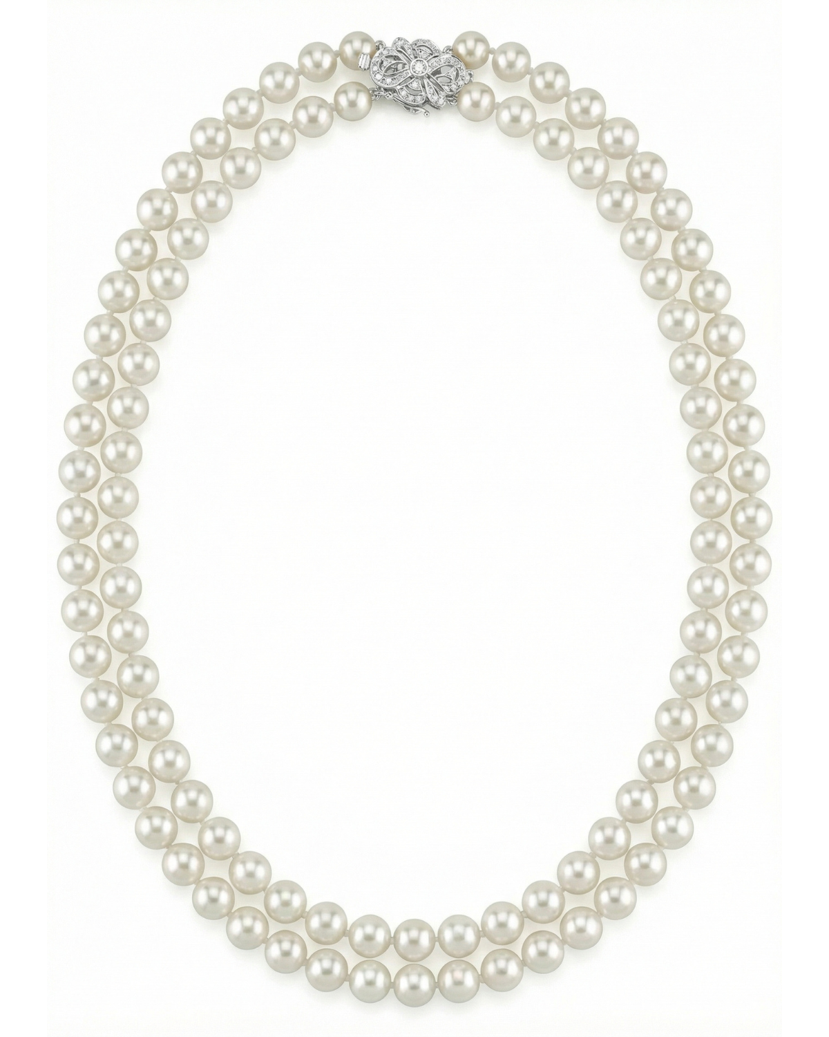 Japanese Akoya White Pearl Double Strand Necklace