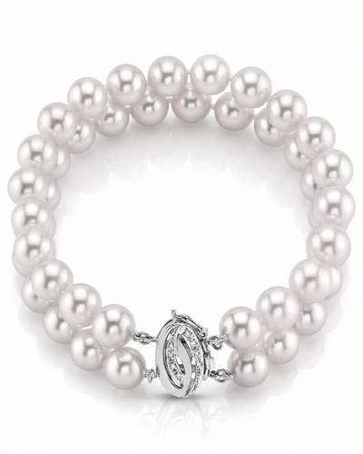 Japanese Large Akoya White Pearl Double Bracelet- Choose Your Quality