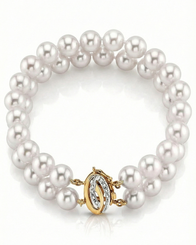Japanese Large Akoya White Pearl Double Bracelet- Choose Your Quality