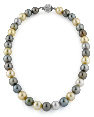 Multi-Color Black Tahitian & Golden South Sea Pearl Necklace, 10.0-12.0mm