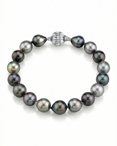 Multi-Color Tahitian Drop-Shape Pearl Bracelet, 9.0-10.0mm - AAA/AAAA Quality