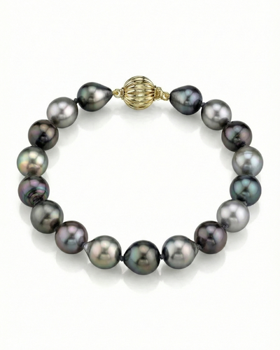 Multi-Color Tahitian Drop-Shape Pearl Bracelet, 9.0-10.0mm - AAA/AAAA Quality