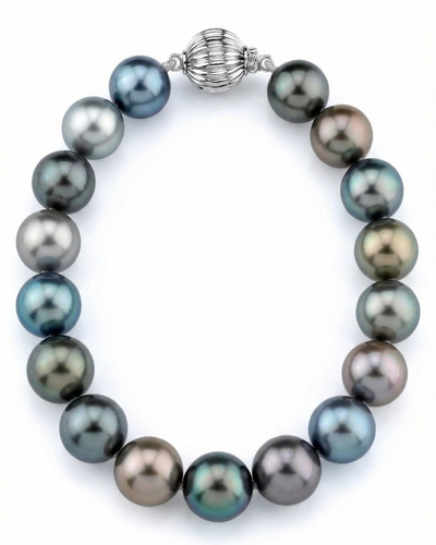 Multi-Color Tahitian True Round Pearl Bracelet, 9.0-10.0mm - AAA Quality