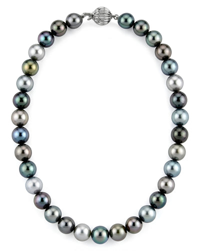 Multi-Color Tahitian True Round Pearl Necklace, 9.0-12.0mm - AAAA Quality