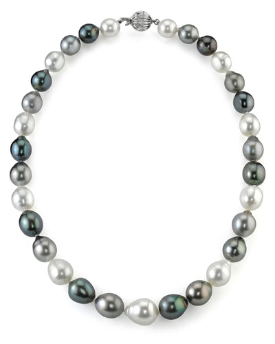 Multi-Color Tahitian & White South Sea Baroque Pearl Necklace, 9.0-12.0mm