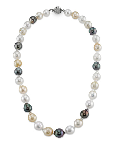 Multi-Color White, Golden South Sea & Tahitian Baroque Pearl Necklace, 8.0-10.0mm
