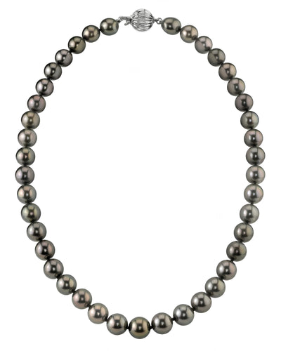 Peacock Tahitian True Round Pearl Necklace, 8.0-10.0mm - AAAA Quality