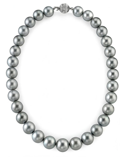 Silver Tahitian True Round Pearl Necklace, 12.0-14.0mm - AAAA Quality