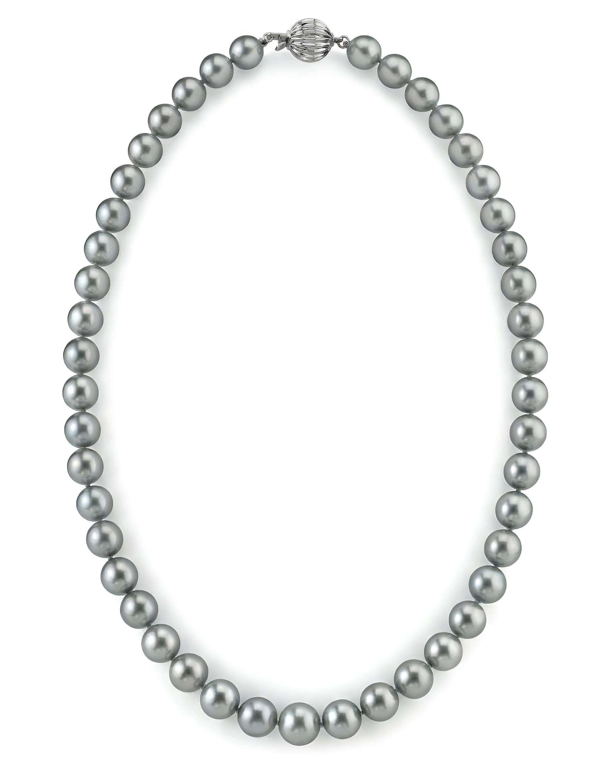 Silver Tahitian True Round Pearl Necklace, 9.0-11.0mm - AAAA Quality