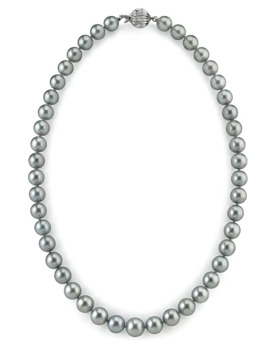 Silver Tahitian True Round Pearl Necklace, 9.0-11.0mm - AAAA Quality