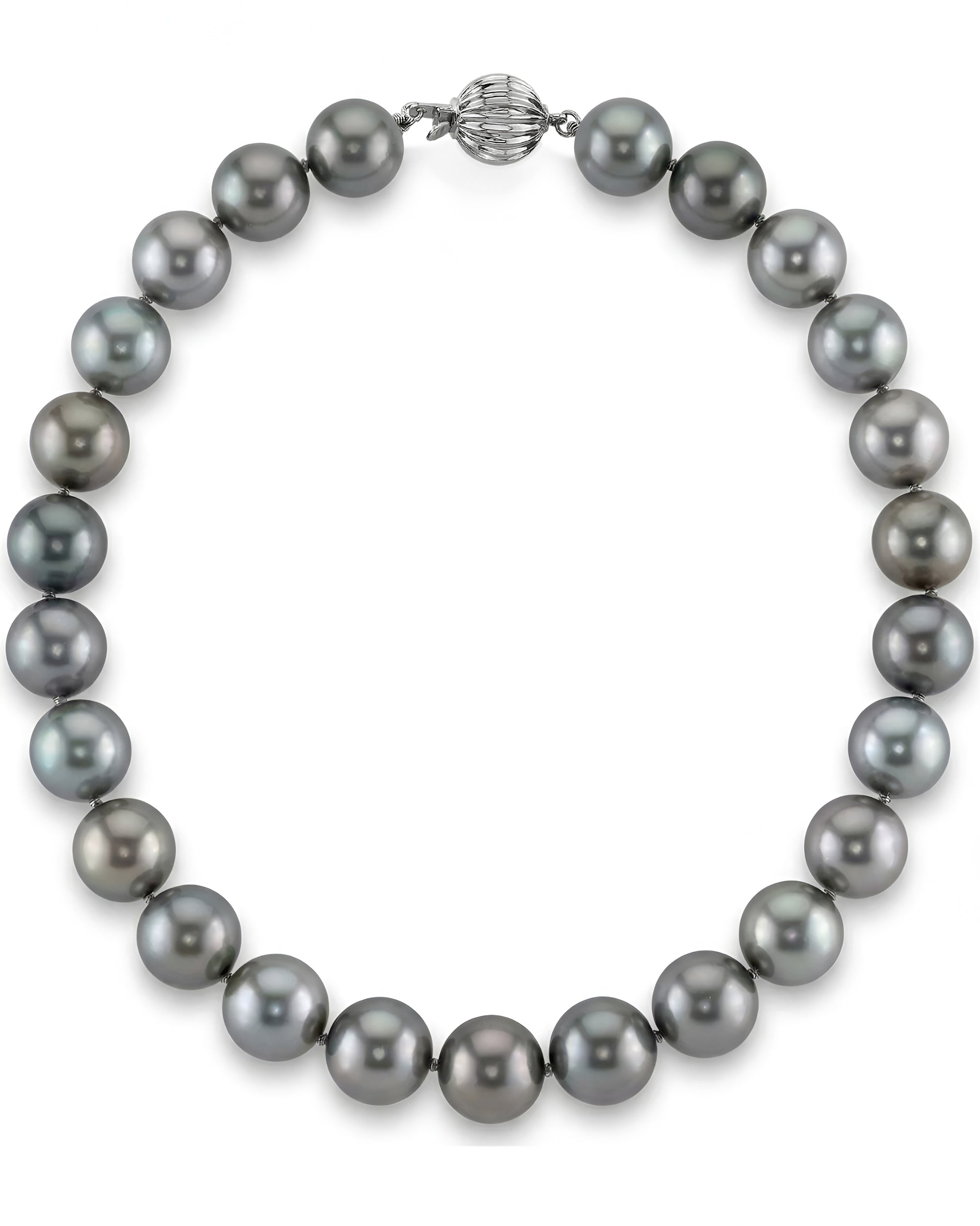 Silvery-Steel Tahitian True Round Pearl Necklace, 15.0-16.0mm