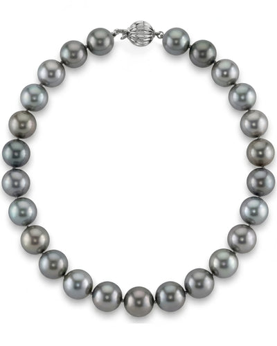 Silvery-Steel Tahitian True Round Pearl Necklace, 15.0-16.0mm