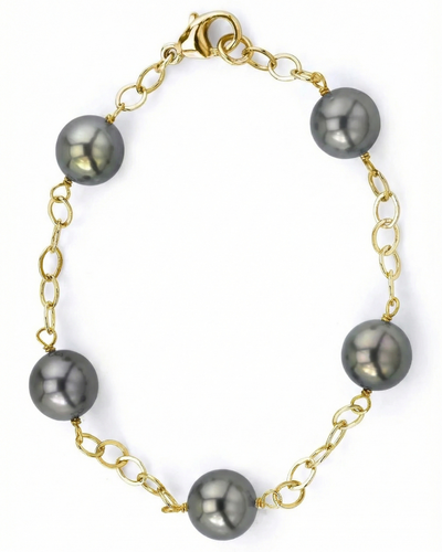 Tahitian Pearl Tin Cup Bracelet, 9.0-10.0mm