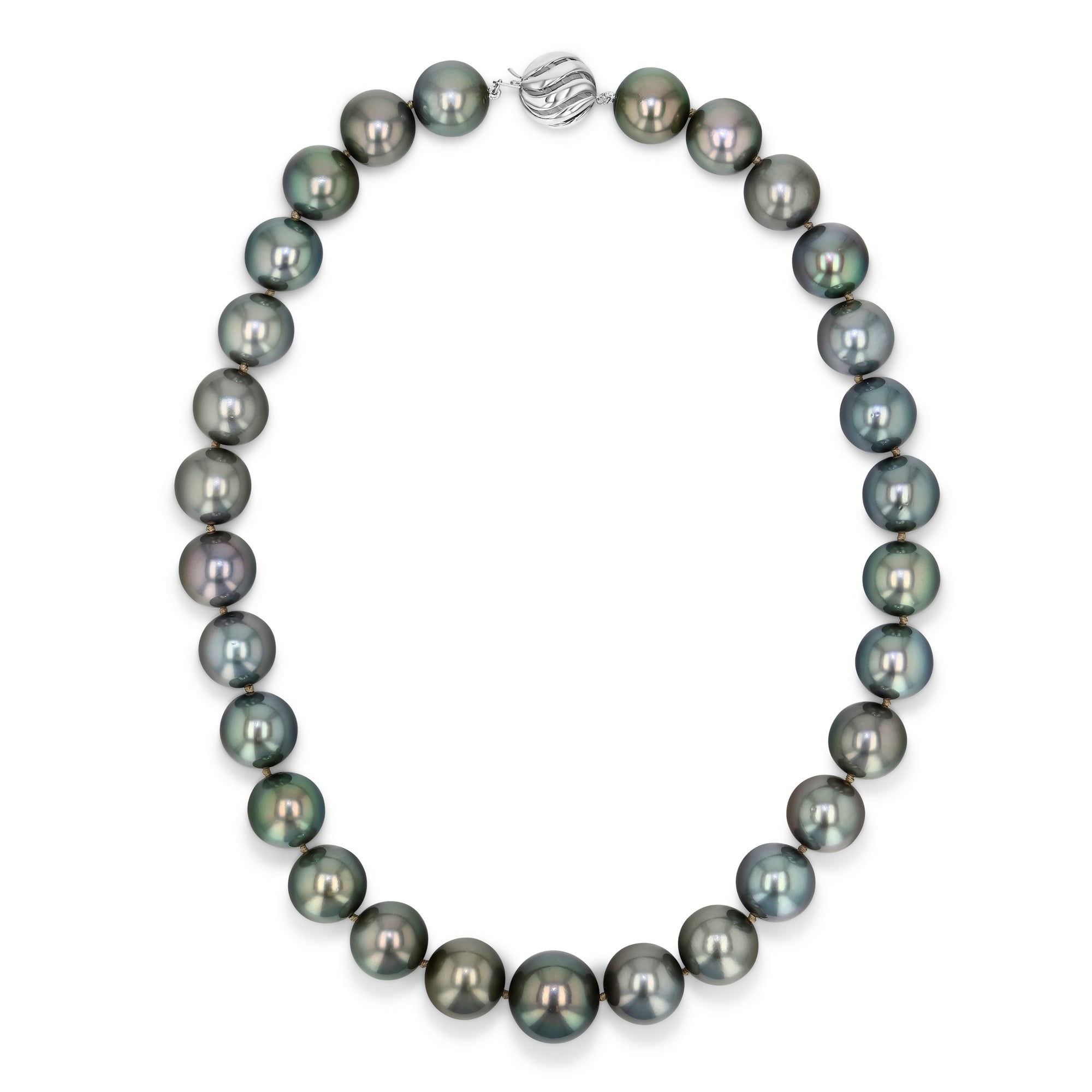 Dark Tahitian True Round Pearl Necklace, 12.0-14.0mm - AAAA Quality
