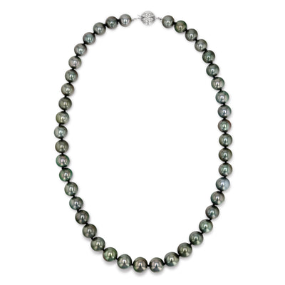 True Round Black Tahitian Pearl Necklace, 9.0-11.0mm - AAA/AAAA Quality