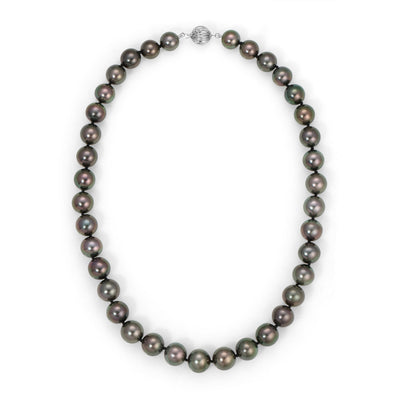Black Tahitian True Round Pearl Necklace, 10.0-12.0mm - AAA/AAAA Quality