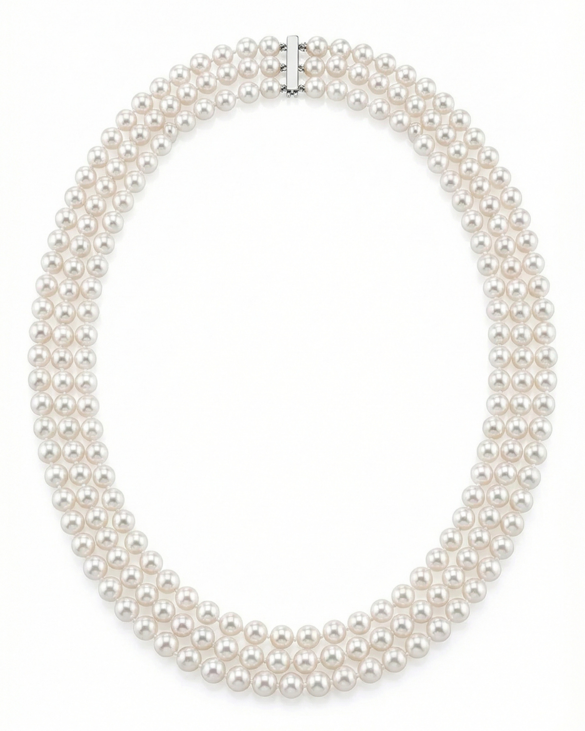 Triple Strand White Akoya Pearl Necklace