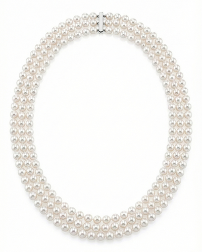 Triple Strand White Akoya Pearl Necklace