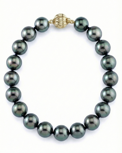 True Round Black Tahitian Pearl Bracelet, 8.0-9.0mm - AAA Quality