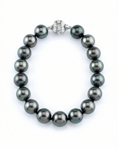 True Round Black Tahitian Pearl Bracelet, 9.0-10.0mm - AAA Quality