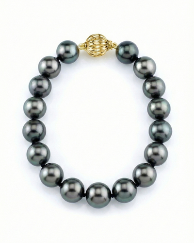 True Round Black Tahitian Pearl Bracelet, 9.0-10.0mm - AAA Quality