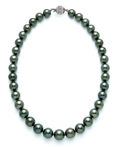 True Round Black Tahitian Pearl Necklace, 10.0-12.0mm - AAA Quality